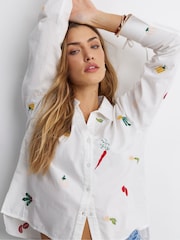 Simply Be White Embroidered Fruit Shirt - Image 1 of 4