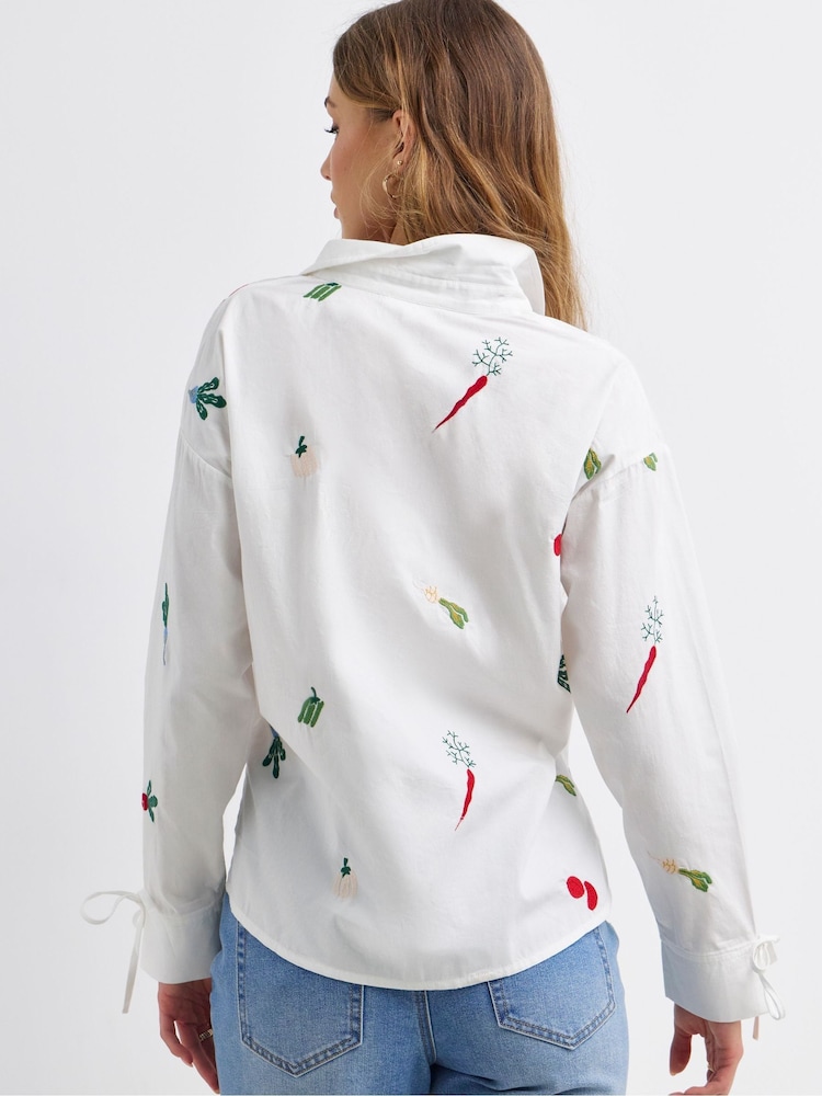 Simply Be White Embroidered Fruit Shirt - Image 2 of 4 Simply Be White Embroidered Fruit Shirt - Image 2 of 4