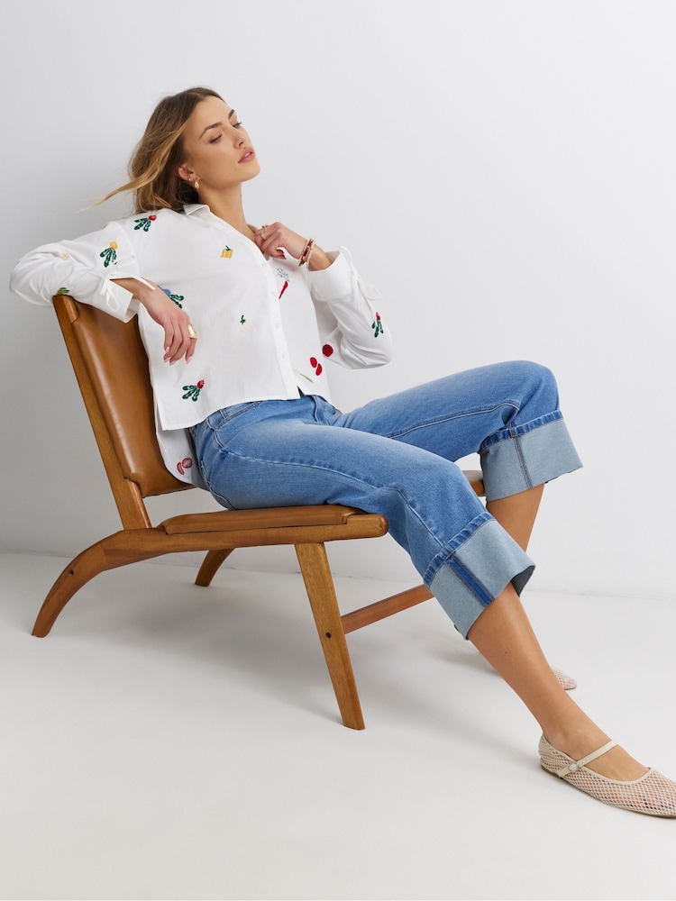 Simply Be White Embroidered Fruit Shirt - Image 4 of 4 Simply Be White Embroidered Fruit Shirt - Image 4 of 4