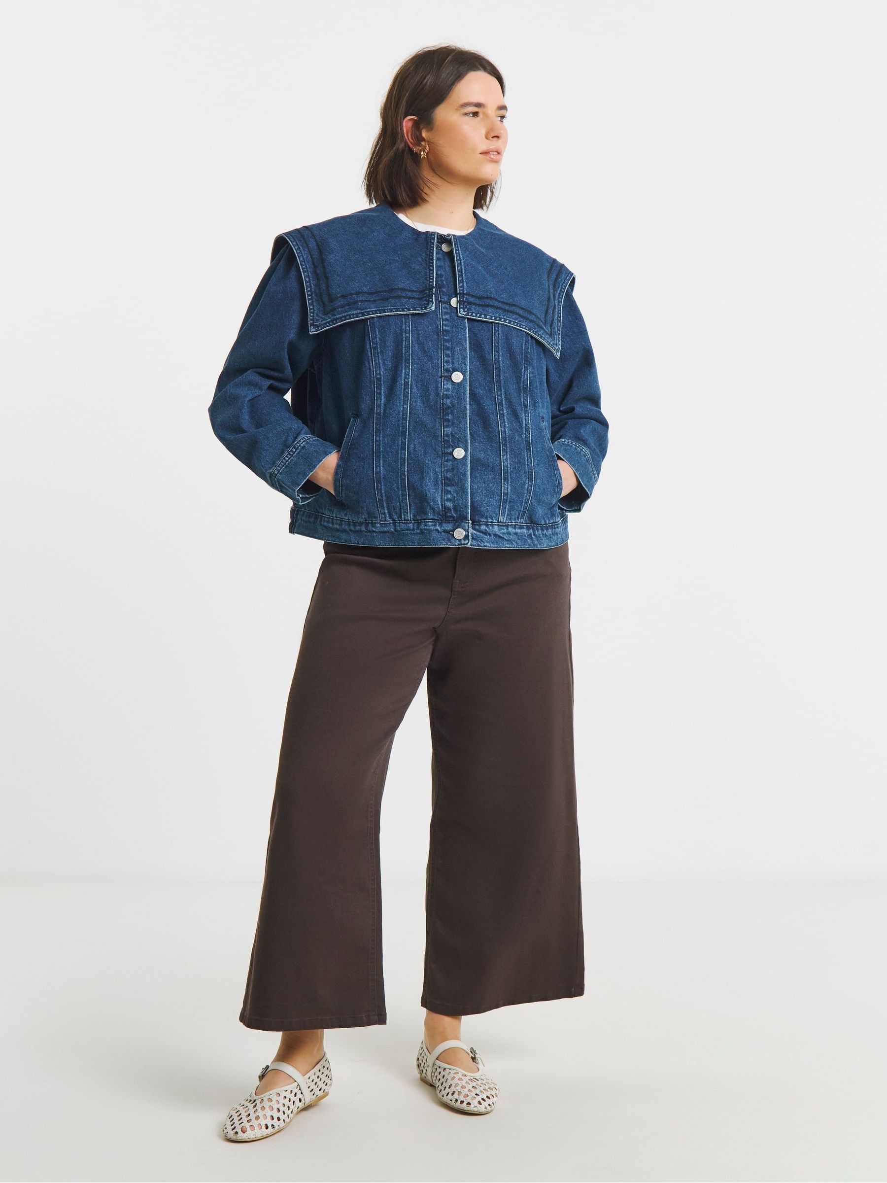 Buy Simply Be Blue Sailor Collar Denim Jacket from Next USA
