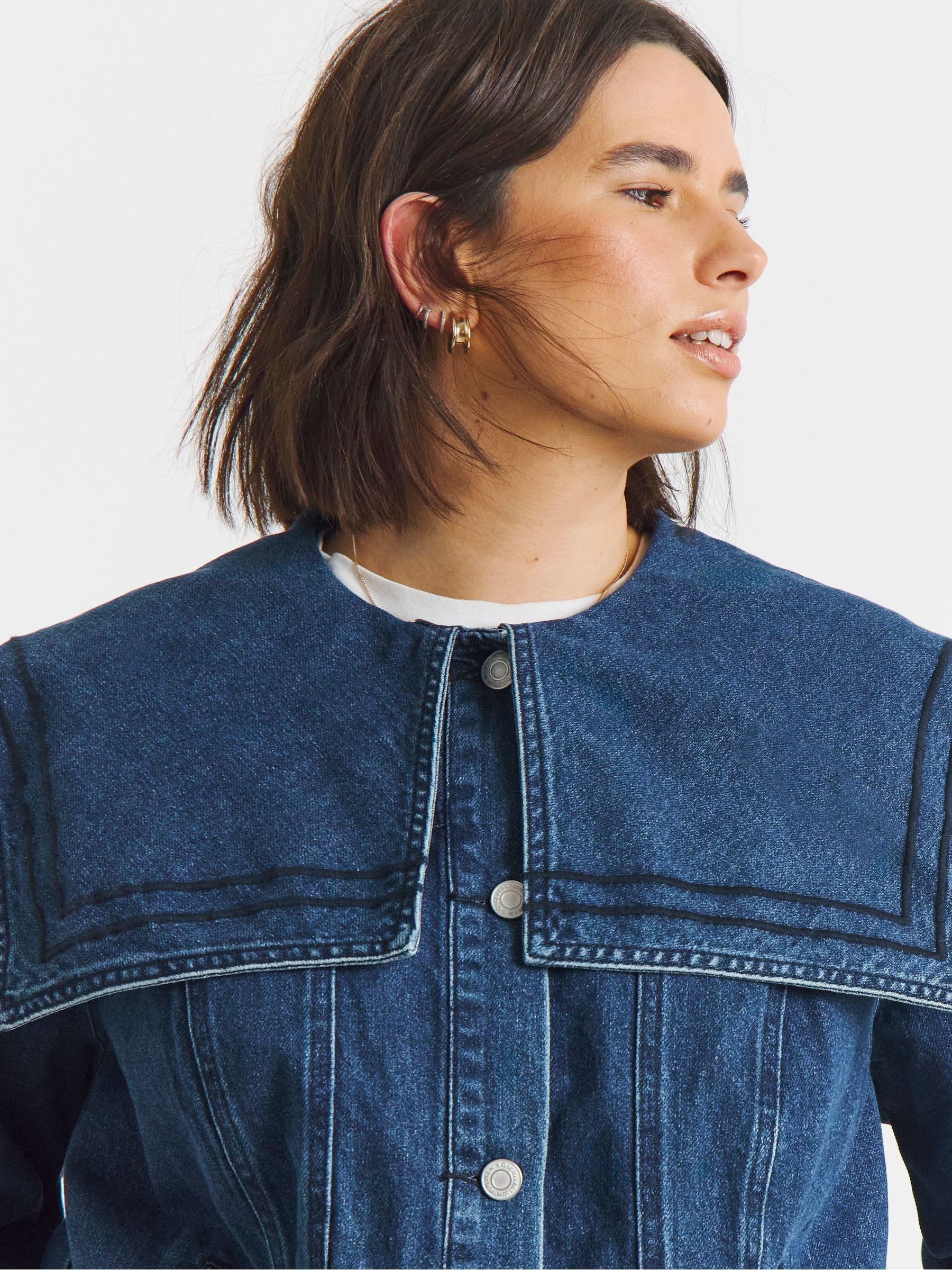Buy Simply Be Blue Sailor Collar Denim Jacket from the Next UK