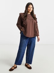Simply Be Brown Broderie Yoke Blouse - Image 1 of 4