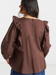 Simply Be Brown Broderie Yoke Blouse - Image 2 of 4