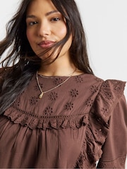 Simply Be Brown Broderie Yoke Blouse - Image 3 of 4
