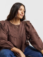 Simply Be Brown Broderie Yoke Blouse - Image 4 of 4
