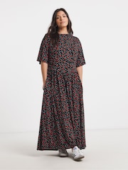 Simply Be Black Supersoft Boat Neck Midi Dress - Image 1 of 4