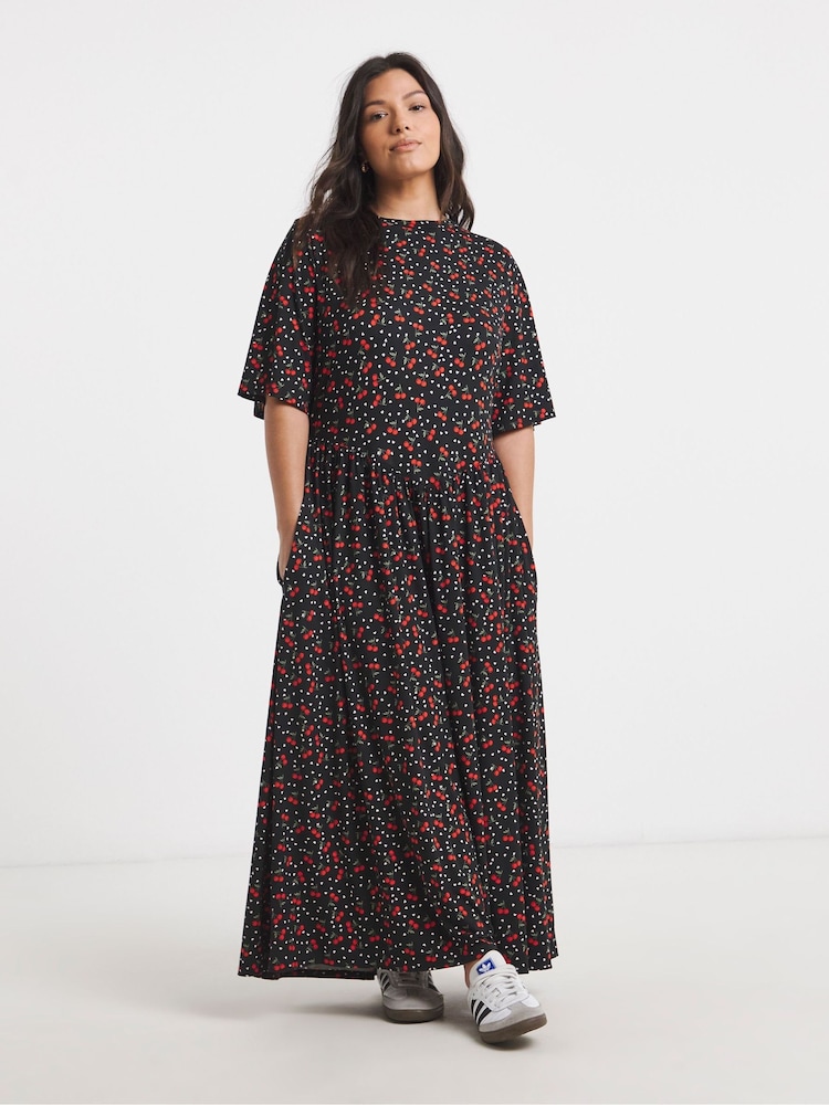 Simply Be Black Supersoft Boat Neck Midi Dress - Image 1 of 4
