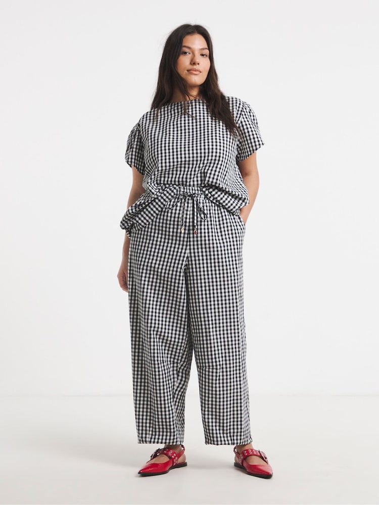 Simply Be Black Gingham Barrel Leg Trousers - Image 1 of 4