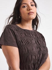 Simply Be Brown Shirred Peplum Top - Image 4 of 4