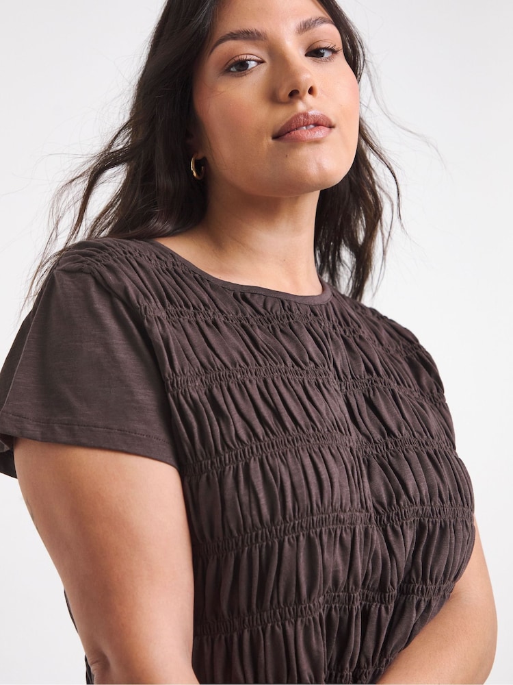 Simply Be Brown Shirred Peplum Top - Image 4 of 4 Simply Be Brown Shirred Peplum Top - Image 4 of 4