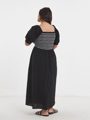 Simply Be Black Shirred Midi Dress - Image 2 of 4