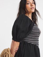 Simply Be Black Shirred Midi Dress - Image 4 of 4