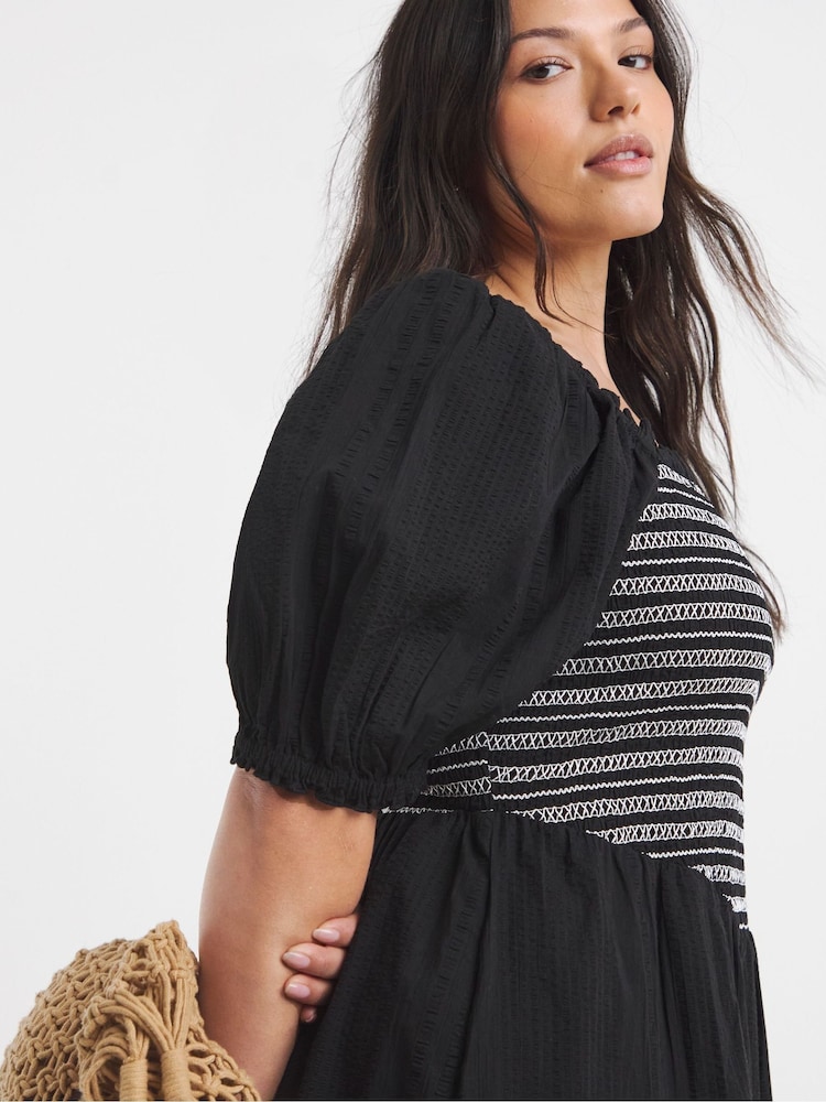 Simply Be Black Shirred Midi Dress - Image 4 of 4