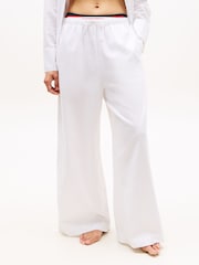 Tommy Hilfiger White Wide Leg Cover-Up Trousers With Linen - Image 1 of 5