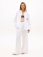 Tommy Hilfiger White Wide Leg Cover-Up Trousers With Linen - Image 2 of 5