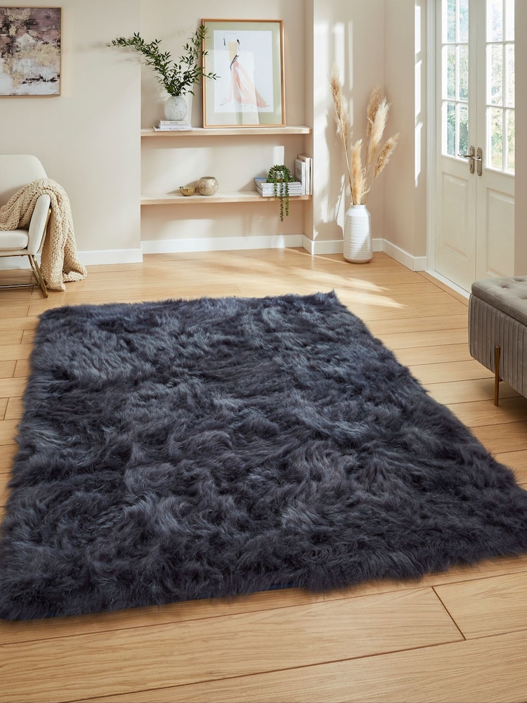 Think Rugs Navy Polar Plush Plain Shaggy Rug - Image 1 of 6