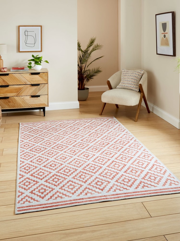 Think Rugs Orange Coral H1058 Modern Geometric Rug - Image 1 of 6 Think Rugs Orange Coral H1058 Modern Geometric Rug - Image 1 of 6