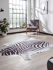 Think Rugs Black Faux Print Zebra Animal Print Rug - Image 2 of 6