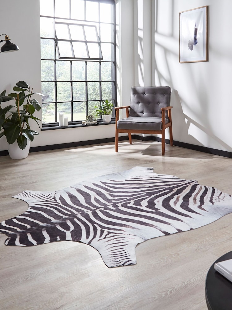Think Rugs Black Faux Print Zebra Animal Print Rug - Image 2 of 6 Think Rugs Black Faux Print Zebra Animal Print Rug - Image 2 of 6