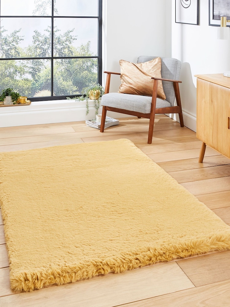 Think Rugs Mustard Super Teddy Plain Shaggy Rug - Image 1 of 6