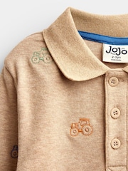 JoJo Maman Bébé Brown Marl Tractor Embroidered Polo Shirt - Image 3 of 4