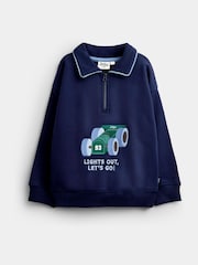 JoJo Maman Bébé Navy Blue Race Car Appliqué Half Zip Sweatshirt - Image 1 of 4