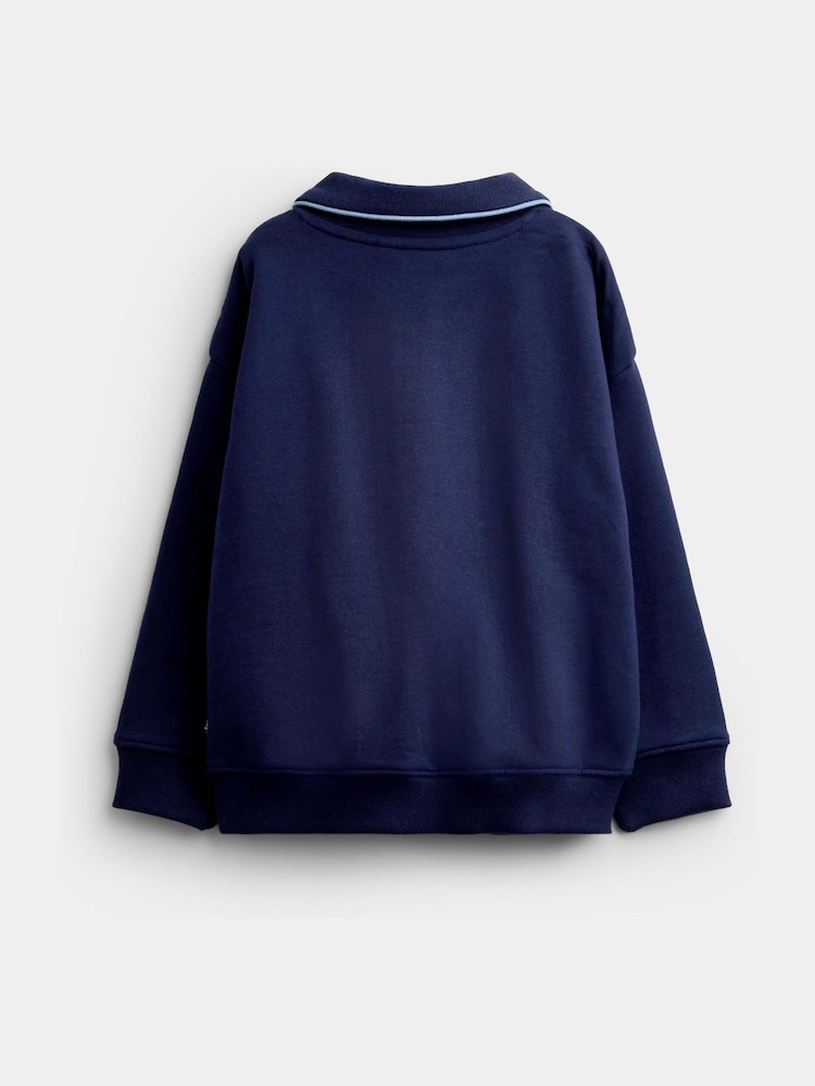 JoJo Maman Bébé Navy Blue Race Car Appliqué Half Zip Sweatshirt - Image 2 of 4 JoJo Maman Bébé Navy Blue Race Car Appliqué Half Zip Sweatshirt - Image 2 of 4