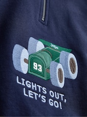 JoJo Maman Bébé Navy Blue Race Car Appliqué Half Zip Sweatshirt - Image 3 of 4