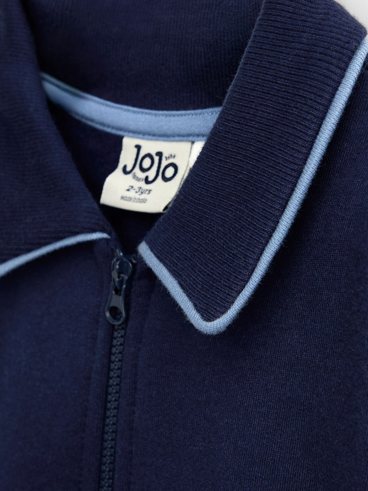JoJo Maman Bébé Navy Blue Race Car Appliqué Half Zip Sweatshirt - Image 4 of 4 JoJo Maman Bébé Navy Blue Race Car Appliqué Half Zip Sweatshirt - Image 4 of 4