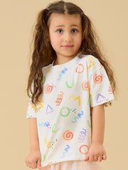KIDLY by MORI Cream All Over Print Soft Cotton Oversized T-Shirt - Image 1 of 6