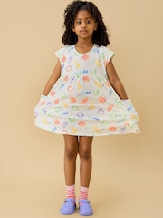 KIDLY by MORI Cream All Over Print Soft Cotton Jersey Dress - Image 1 of 5