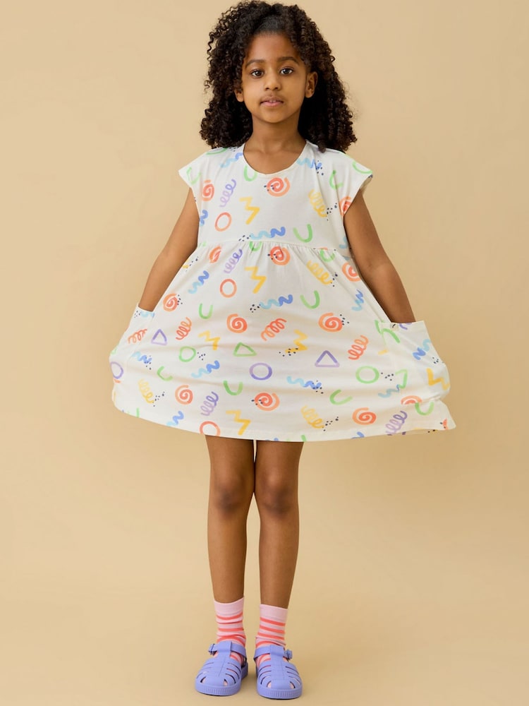 KIDLY by MORI Cream All Over Print Soft Cotton Jersey Dress - Image 1 of 5