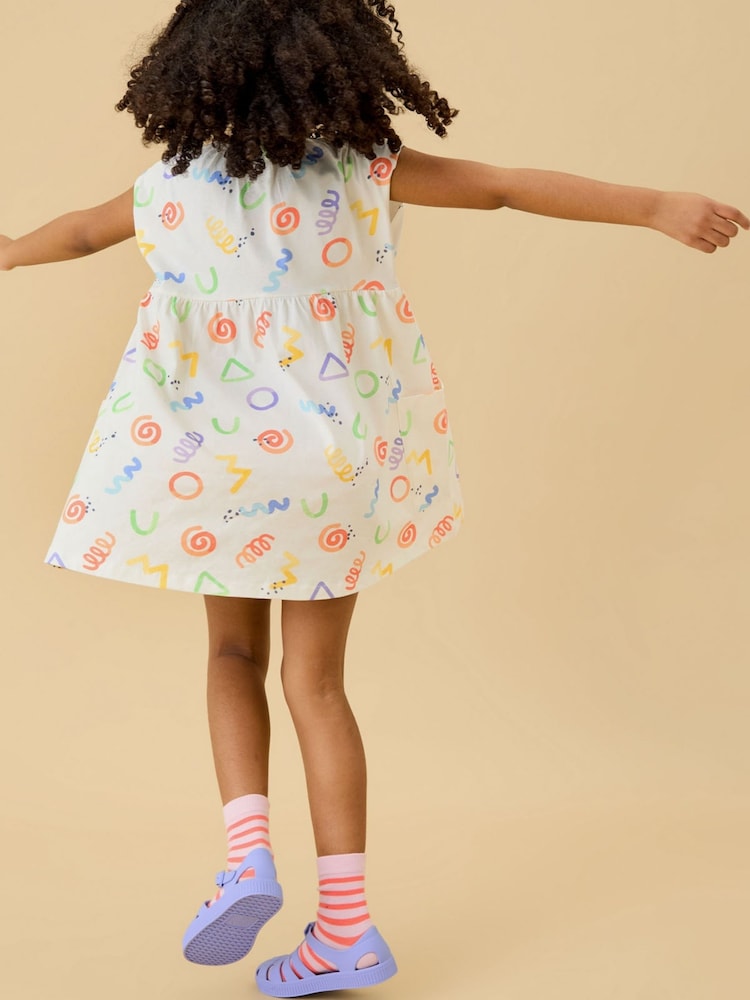 KIDLY by MORI Cream All Over Print Soft Cotton Jersey Dress - Image 2 of 5