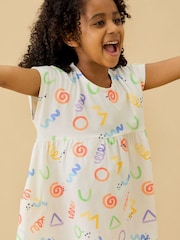 KIDLY by MORI Cream All Over Print Soft Cotton Jersey Dress - Image 3 of 5