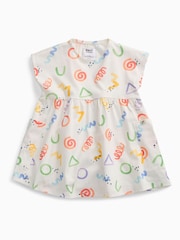 KIDLY by MORI Cream All Over Print Soft Cotton Jersey Dress - Image 4 of 5