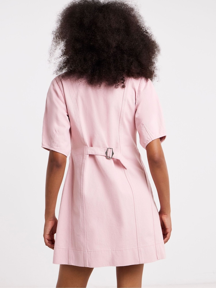 Simply Be Pink Cinched Mini Denim Dress - Image 2 of 4