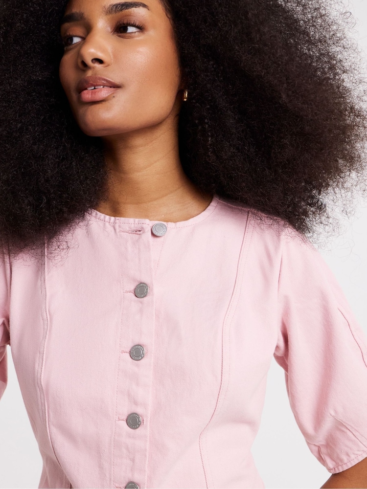 Simply Be Pink Cinched Mini Denim Dress - Image 4 of 4