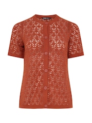 Yours Curve Brown Button Through Short Sleeve Top - Image 5 of 5