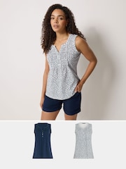 M&Co Blue Cotton Sleeveless Henley Tops 2 Pack - Image 1 of 8