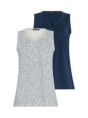 M&Co Blue Cotton Sleeveless Henley Tops 2 Pack - Image 6 of 8