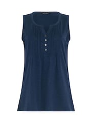 M&Co Blue Cotton Sleeveless Henley Tops 2 Pack - Image 8 of 8