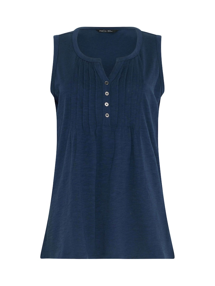 M&Co Blue Cotton Sleeveless Henley Tops 2 Pack - Image 8 of 8