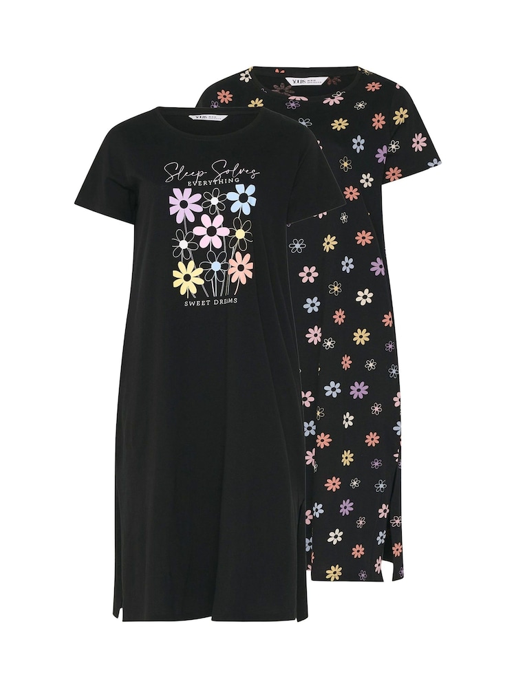 Yours Curve Black Midaxi Nightdress 2 Pack - Image 1 of 8 Yours Curve Black Midaxi Nightdress 2 Pack - Image 1 of 8