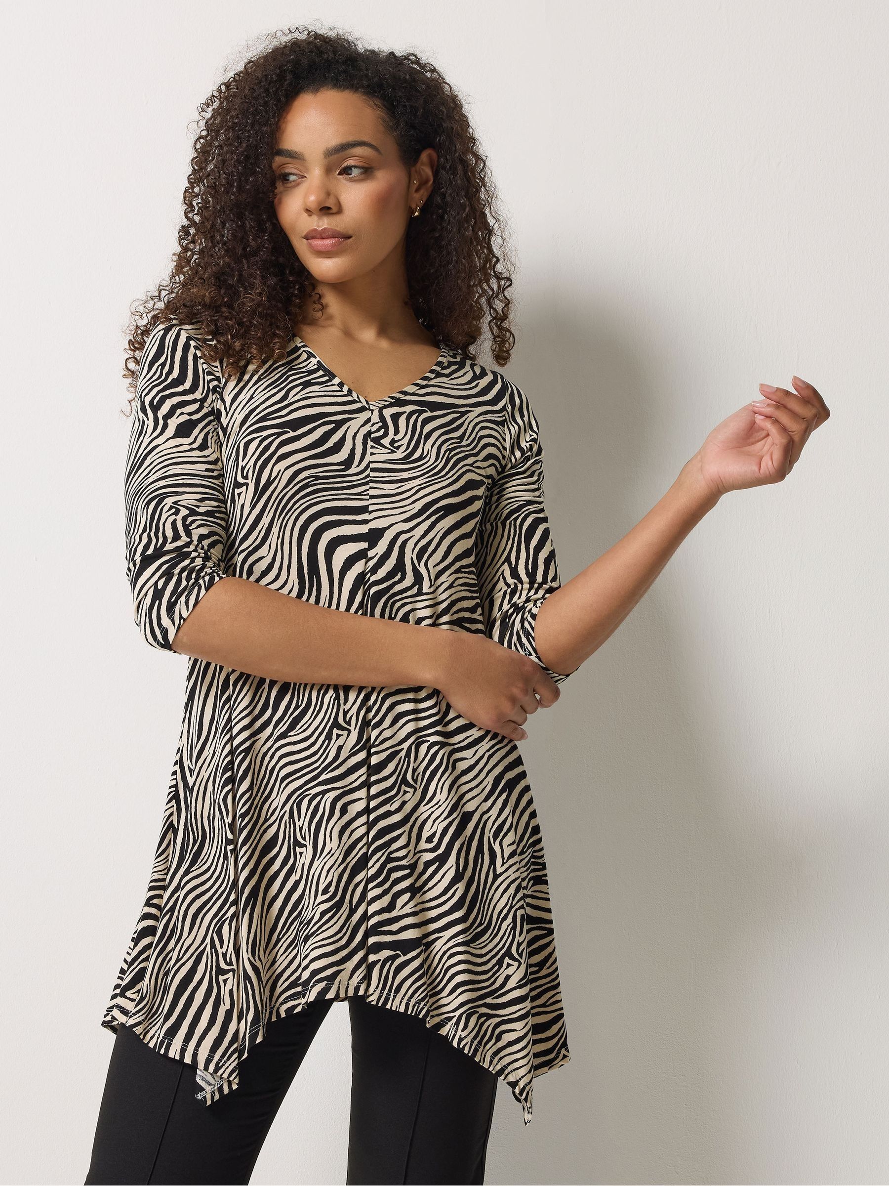 M&Co Black Mco Zebra Print Hanky Hem Top - Image 3