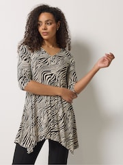 M&Co Black Zebra Print Hanky Hem Top - Image 1 of 5