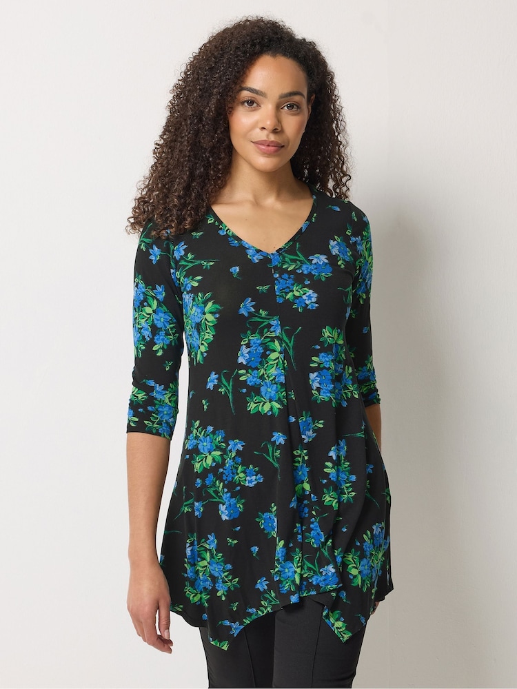 M&Co Black Floral Hanky Hem Top - Image 1 of 5
