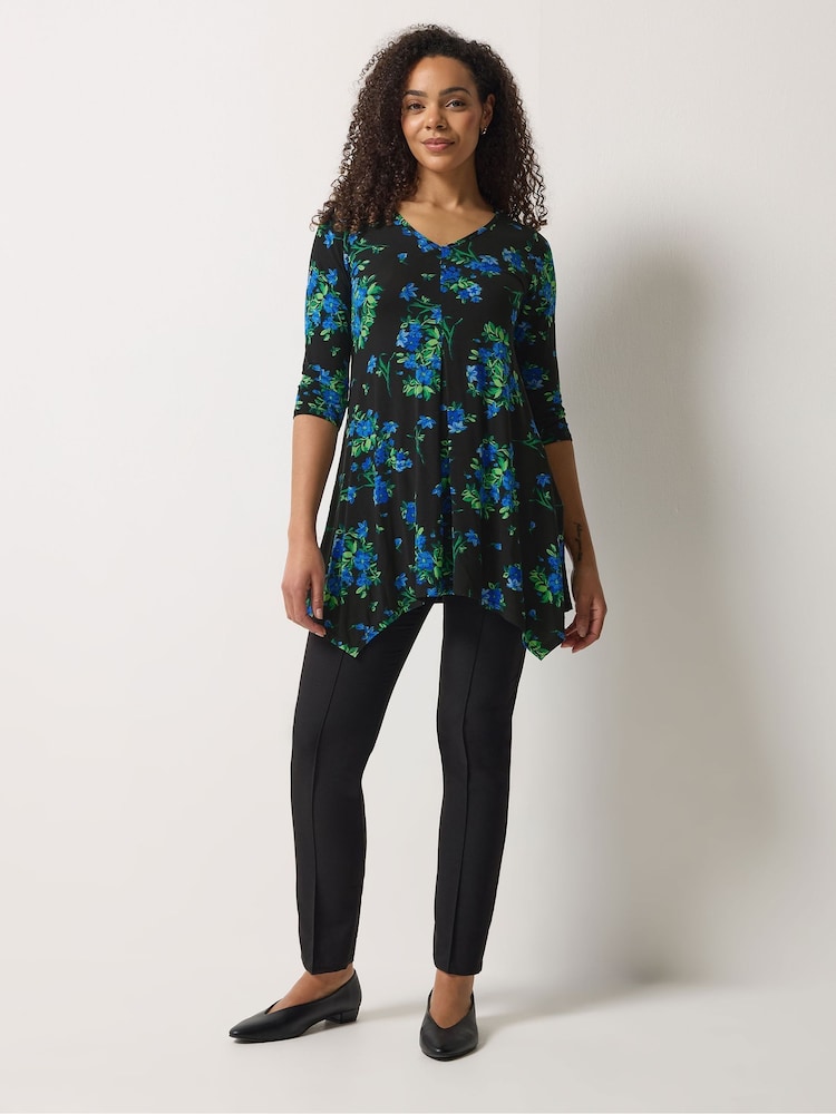 M&Co Black Floral Hanky Hem Top - Image 2 of 5