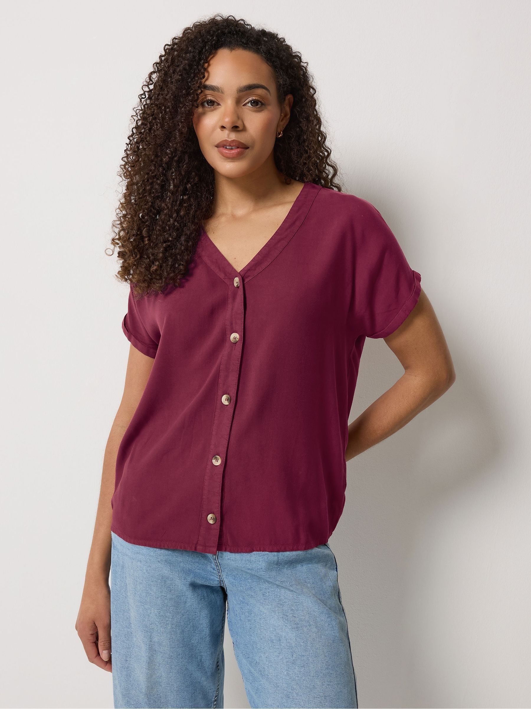 M & Co Women's Red Button Front Blouse