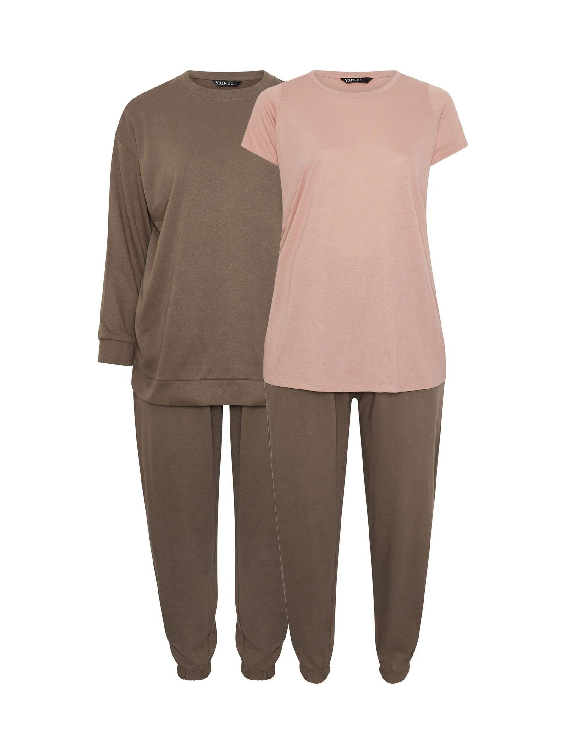 Yours Curve Women's Pink Joggers Sweatshirt & T-Shirt Set 2 Pack