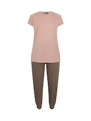 Yours Curve Pink Joggers Sweatshirt & T-Shirt Set 2 Pack - Image 6 of 6